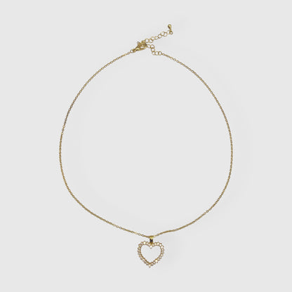 Collana con Ciondolo a Cuore in Oro e Zirconi Bianchi