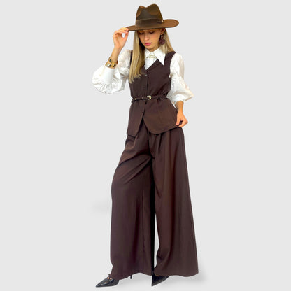 Completo elegante gilet e pantaloni palazzo