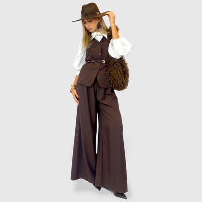 Completo elegante gilet e pantaloni palazzo