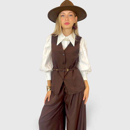 Completo elegante gilet e pantaloni palazzo