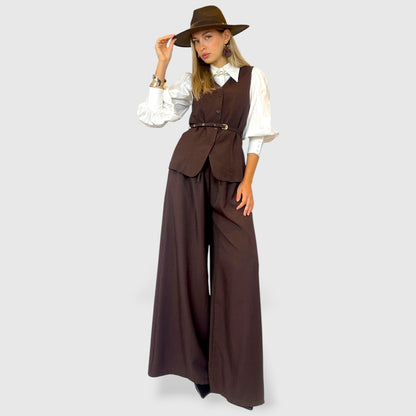 Completo elegante gilet e pantaloni palazzo