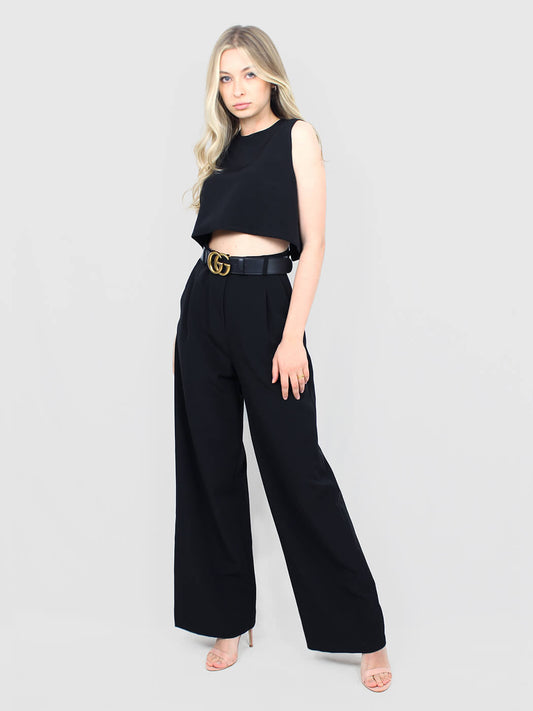 Crop top smanicato elegante nero