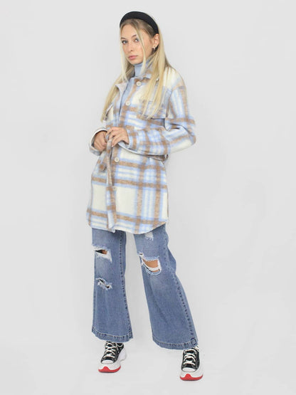 Giacca a Quadri in Stile Shacket