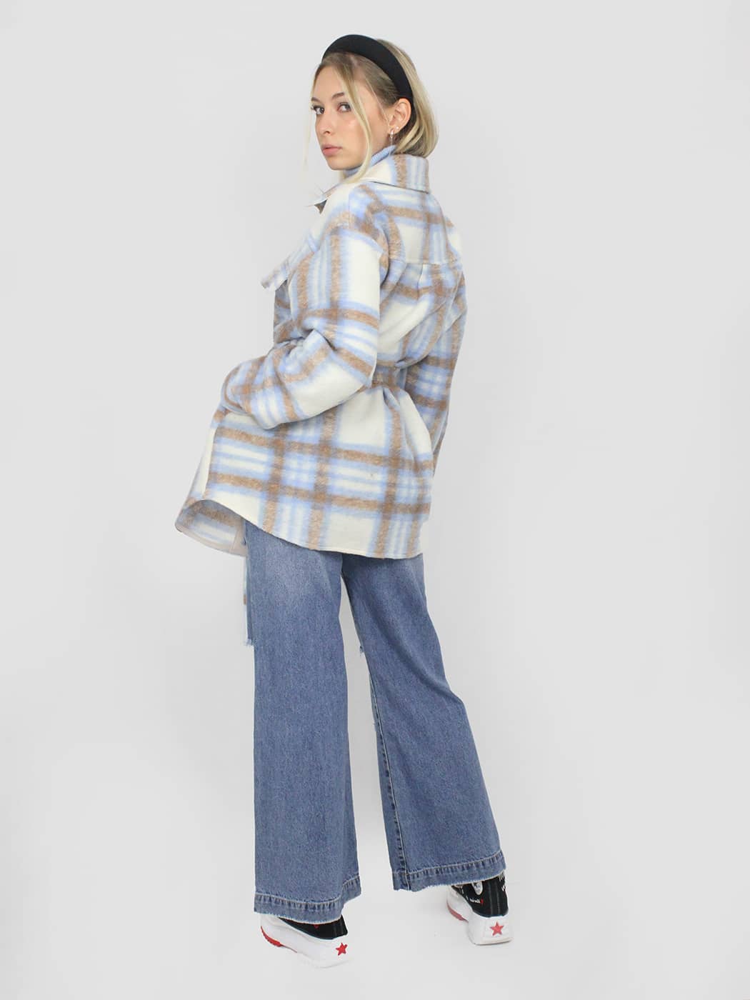 Giacca a Quadri in Stile Shacket