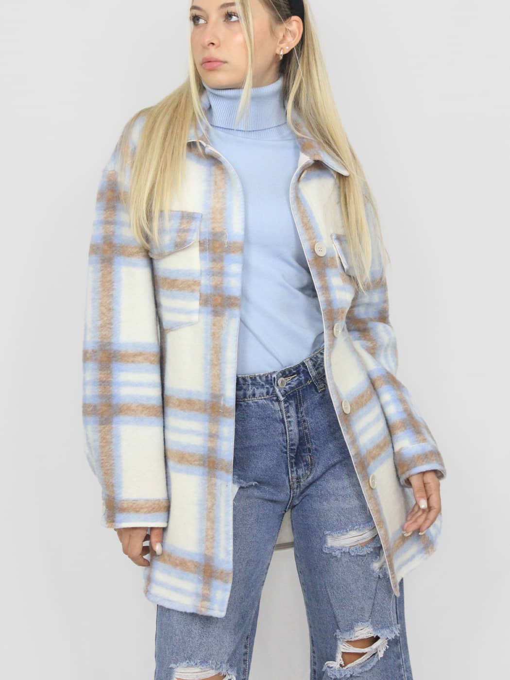 Giacca a Quadri in Stile Shacket