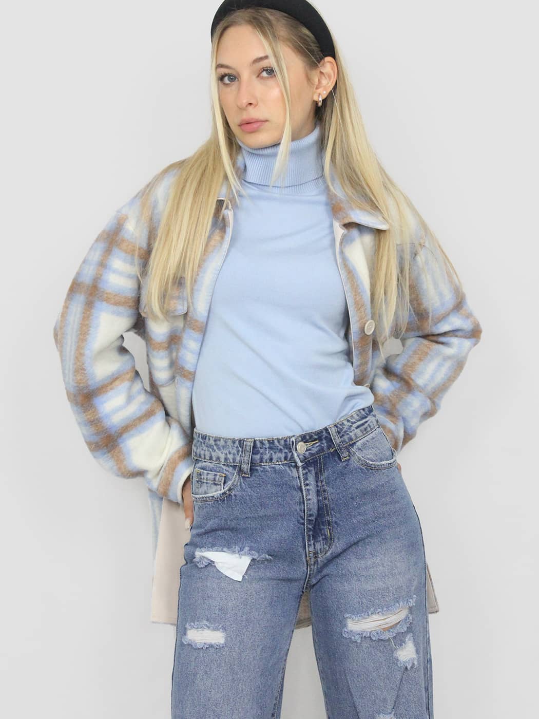 Giacca a Quadri in Stile Shacket