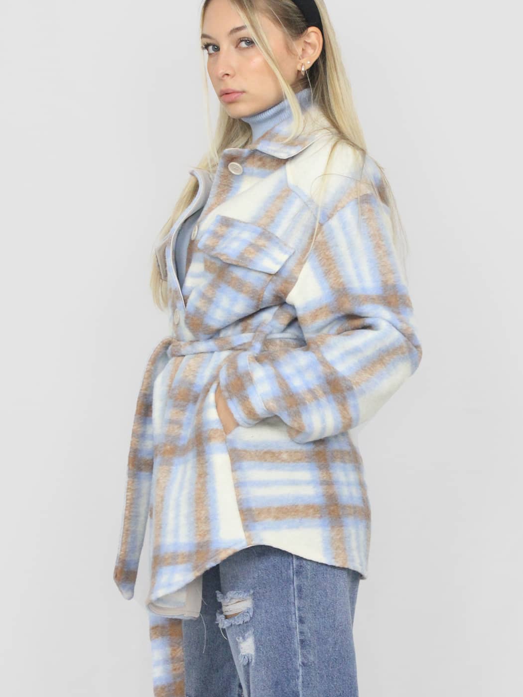 Giacca a Quadri in Stile Shacket