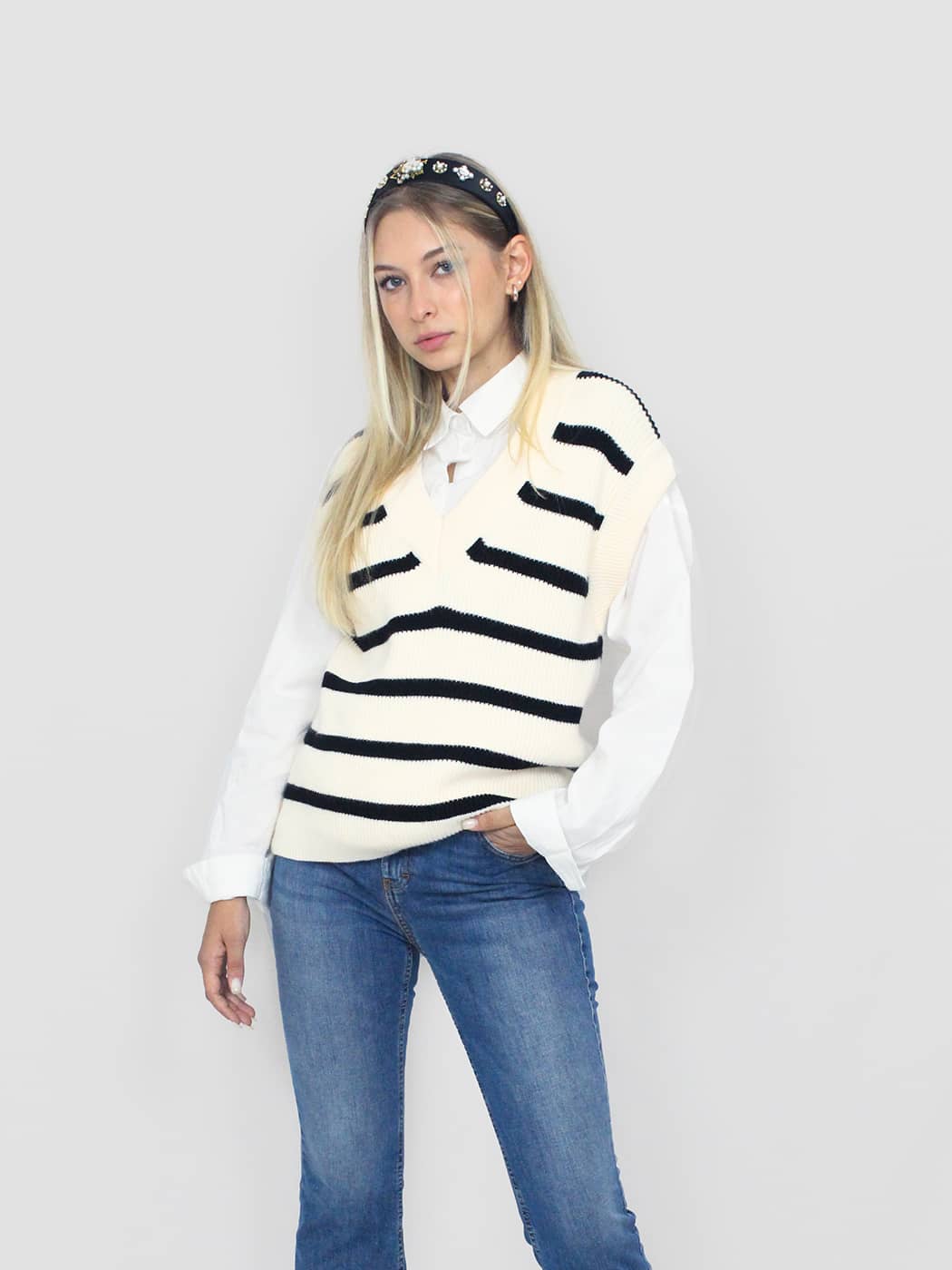 Gilet a righe in maglia