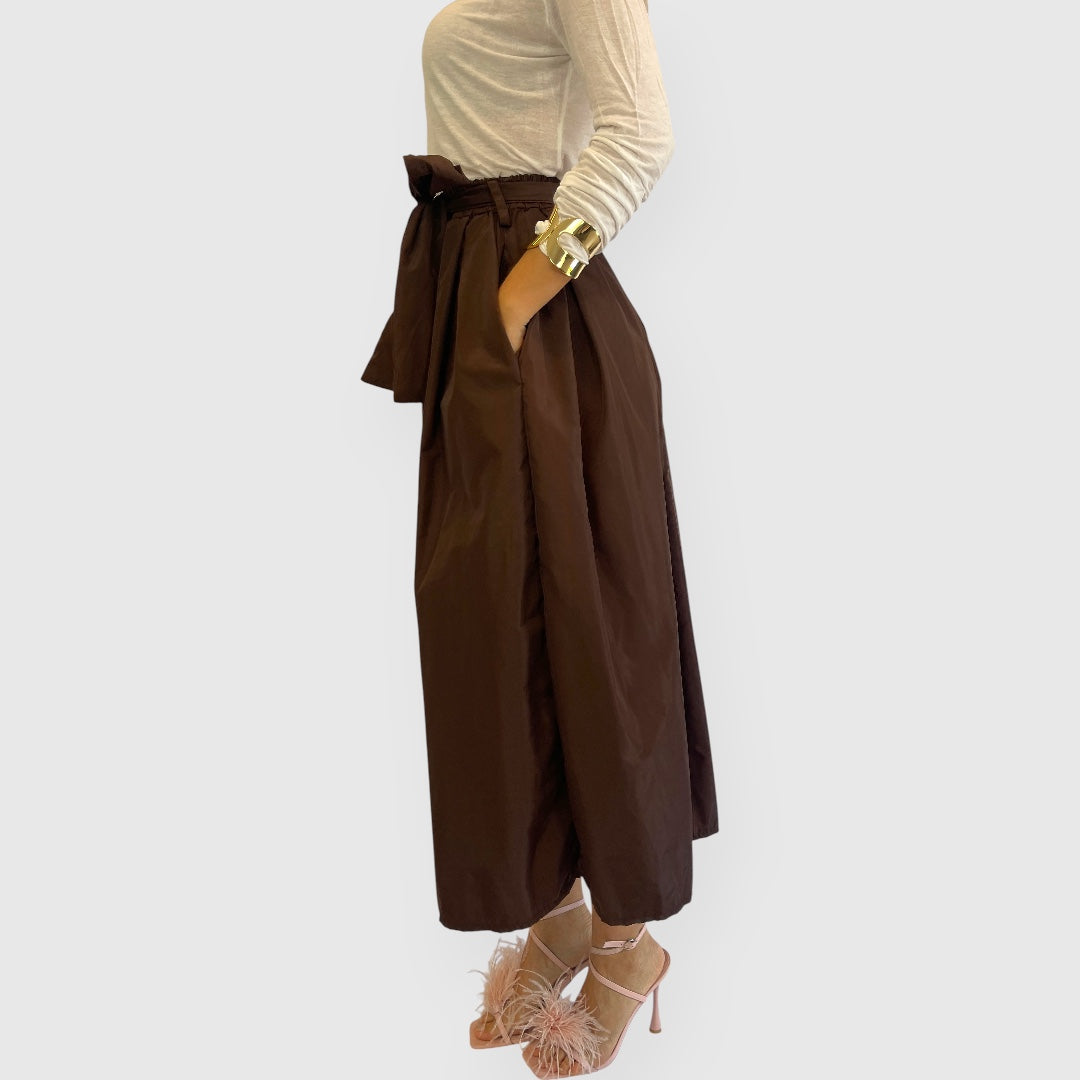 Gonna lunga in taffetà con cintura a fiocco