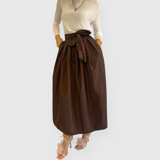 Gonna lunga in taffetà con cintura a fiocco