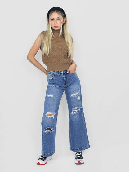 Jeans a palazzo con strappi