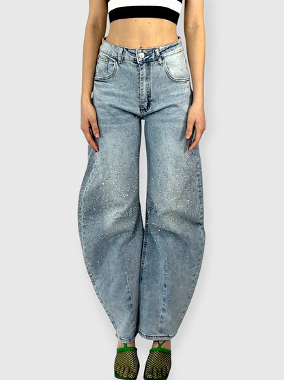 Jeans wide-leg con applicazioni di strass