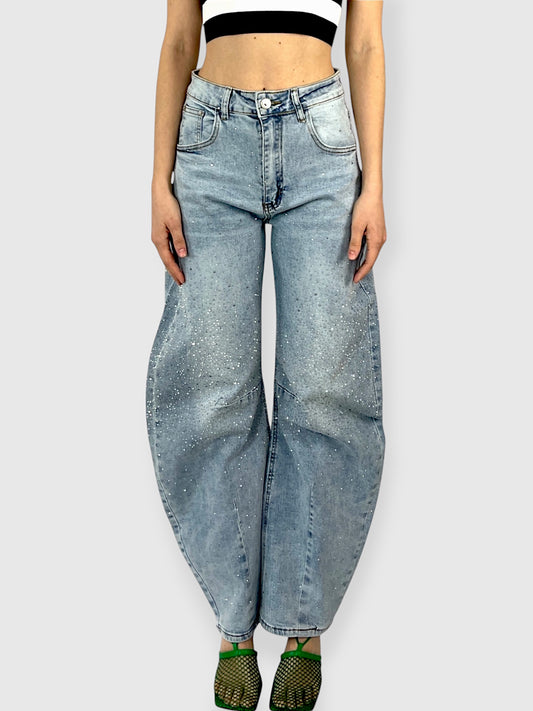 Jeans wide-leg con applicazioni di strass