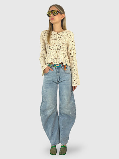 Jeans wide-leg con applicazioni di strass