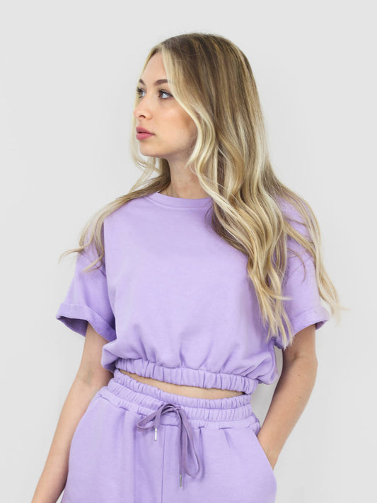 Maglia in tuta lilla con elastico in vita