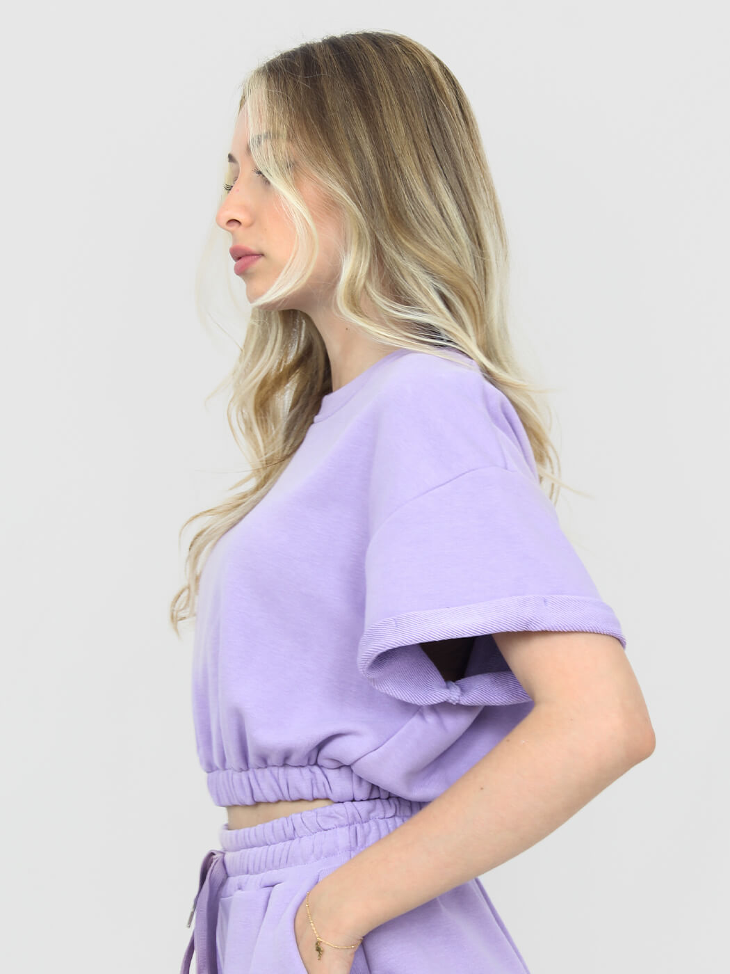 Maglia in tuta lilla con elastico in vita