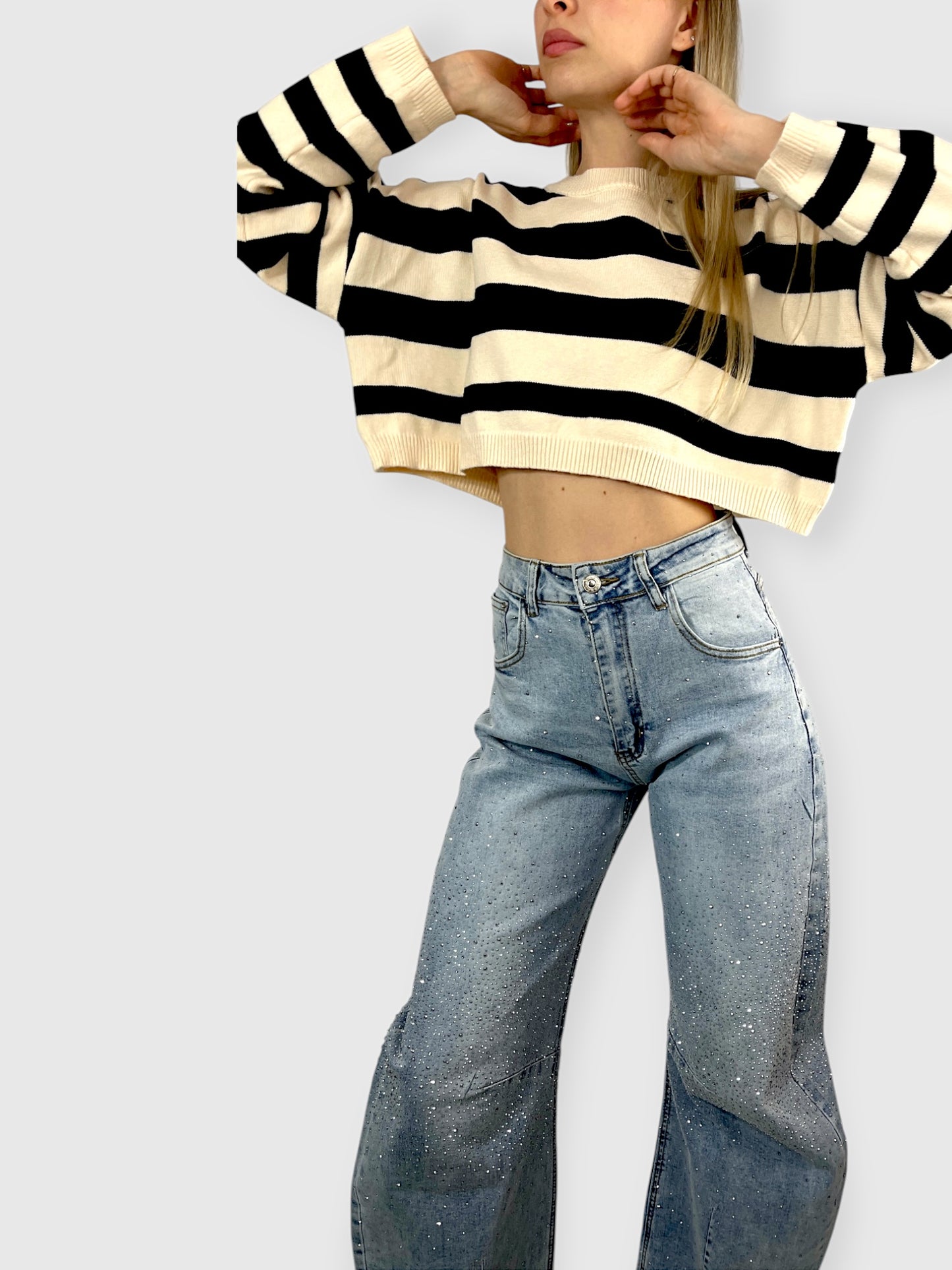 Maglione oversize cropped a righe