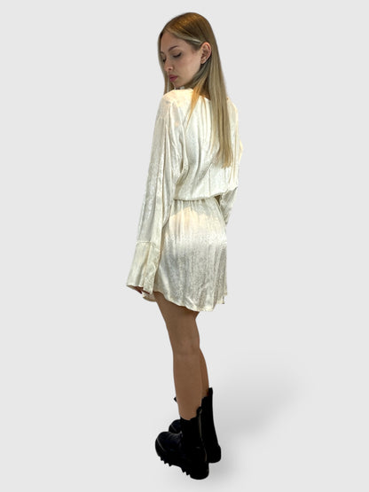 Mini dress panna in disco satin effetto leopardato con vita elasticizzata