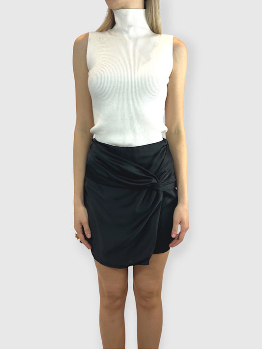 Gonna drappeggiata in satin con nodo laterale e zip sul retro