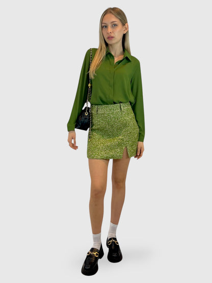 Minigonna tweed slit verde melange by Lumina