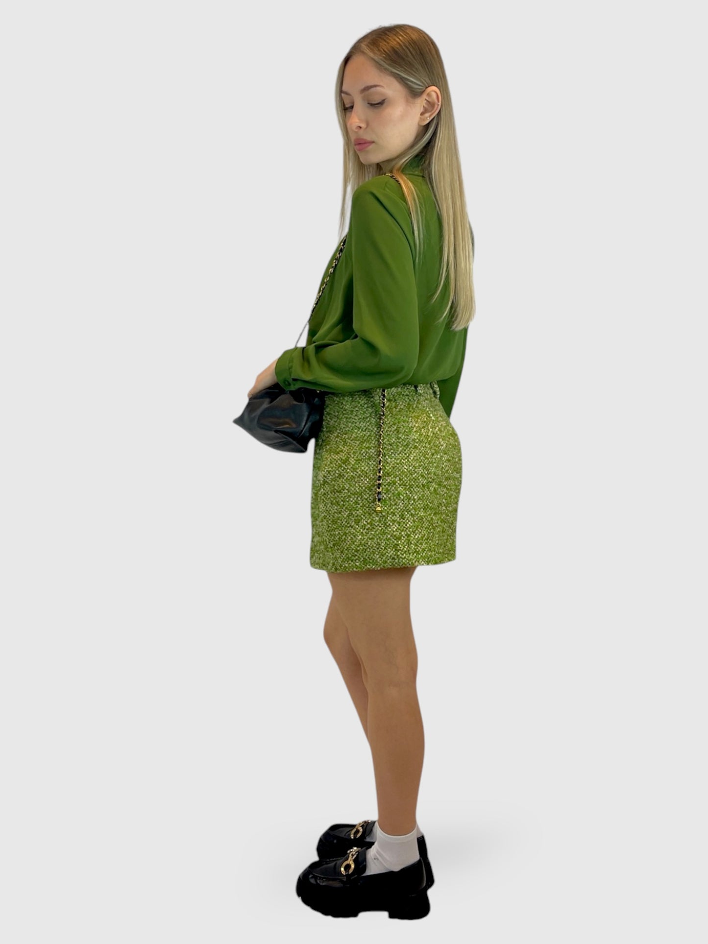 Minigonna tweed slit verde melange by Lumina