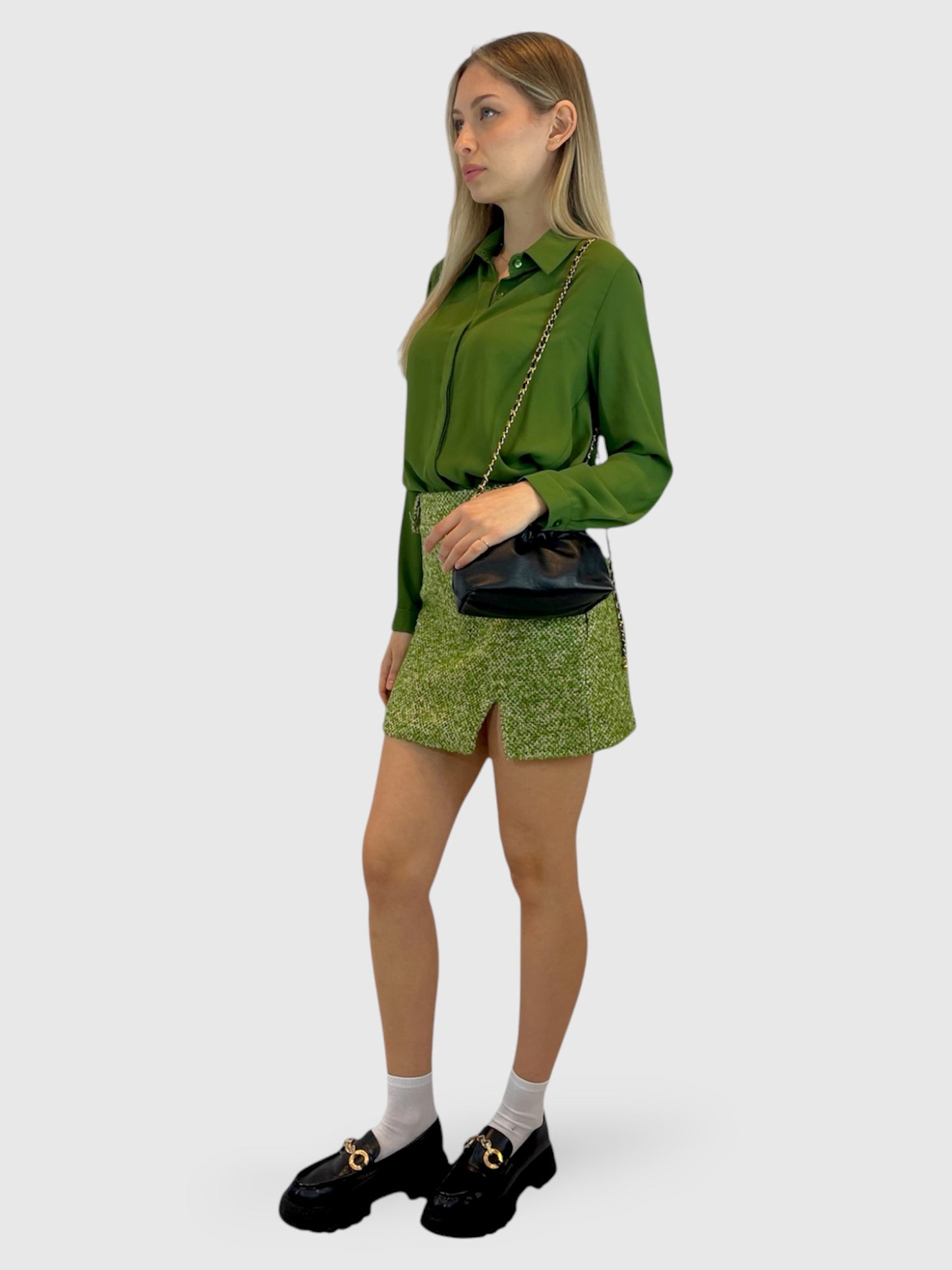 Minigonna tweed slit verde melange by Lumina