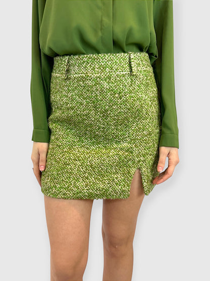 Minigonna tweed slit verde melange by Lumina
