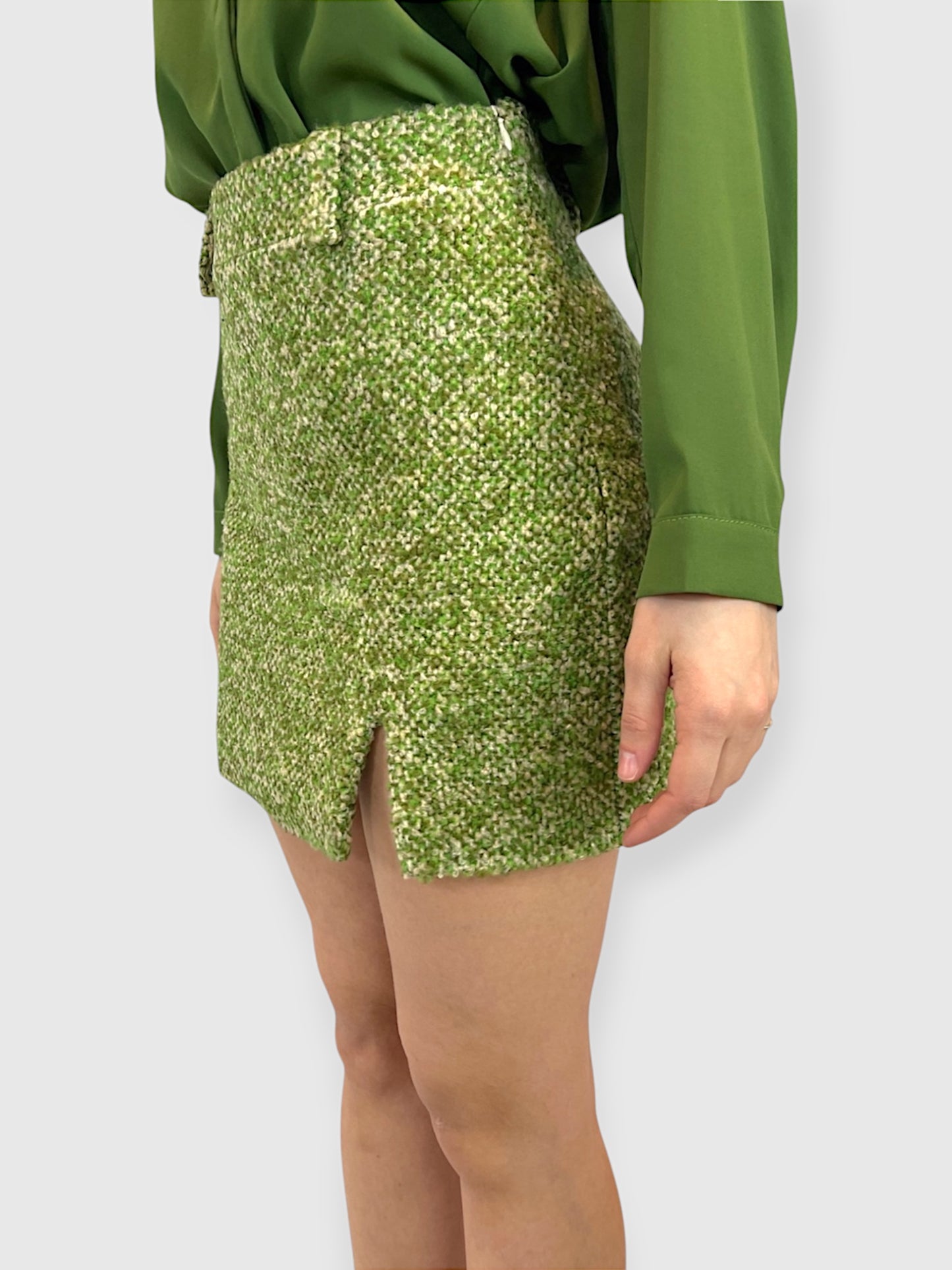 Minigonna tweed slit verde melange by Lumina