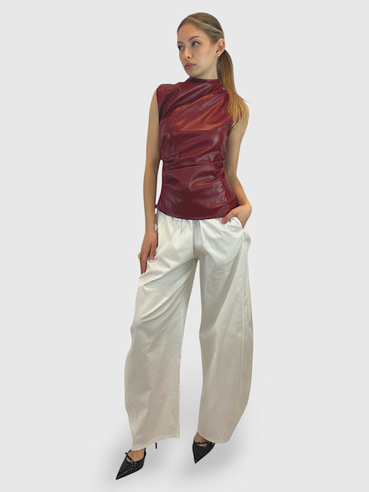 Pantalone a palazzo in popeline bianco con coulisse