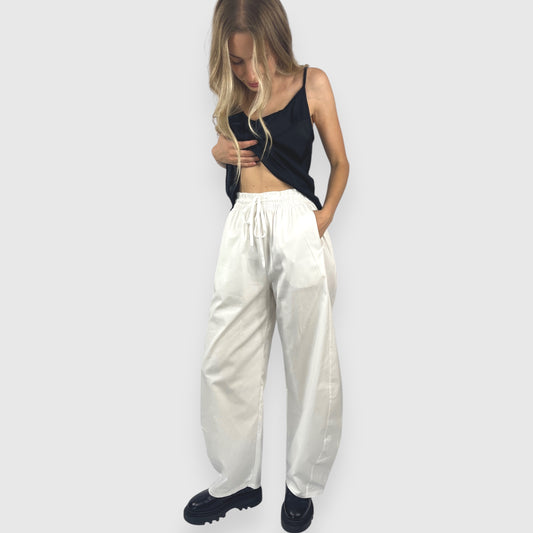 Pantalone a palazzo in popeline bianco con coulisse