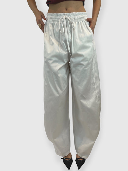 Pantalone a palazzo in popeline bianco con coulisse
