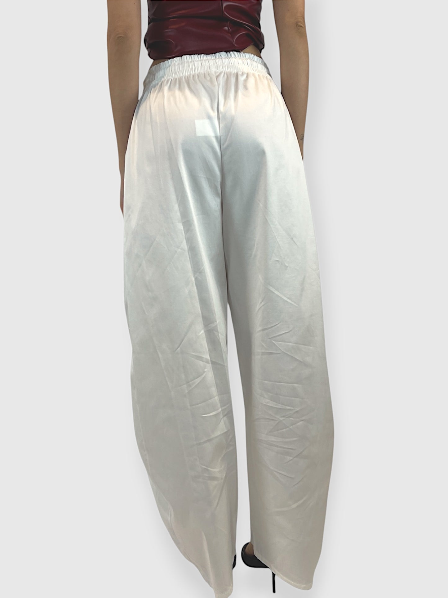 Pantalone a palazzo in popeline bianco con coulisse