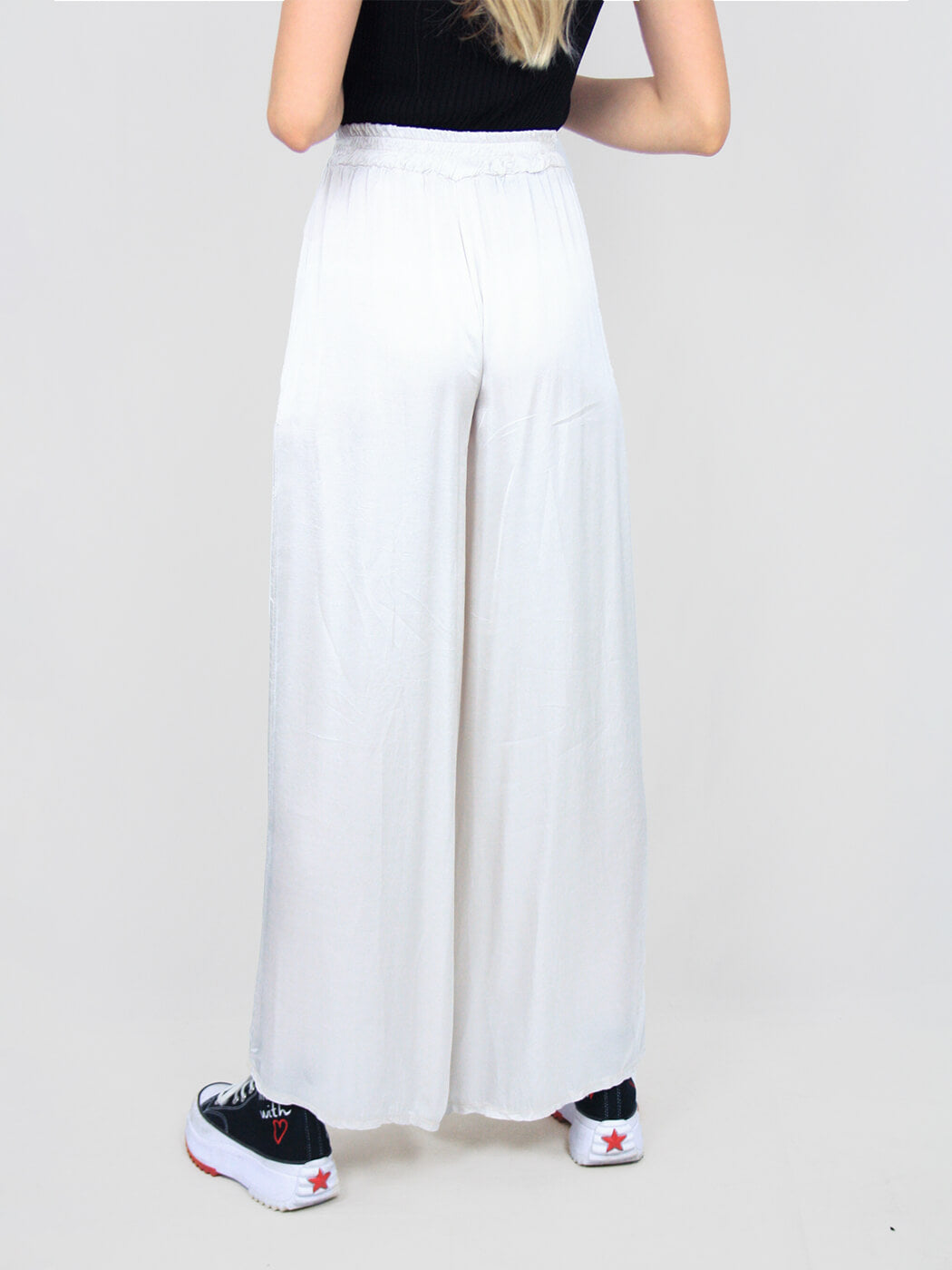 Pantalone morbido panna a palazzo