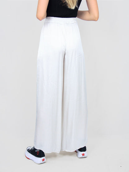 Pantalone morbido panna a palazzo