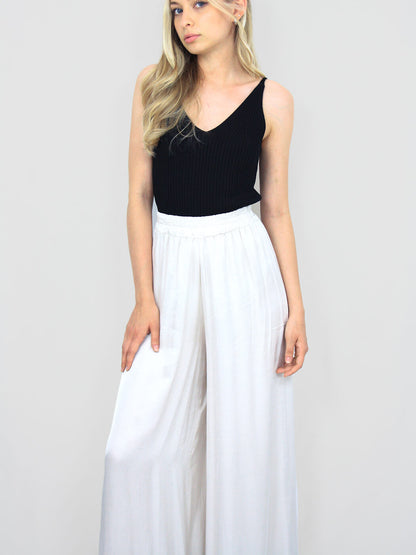 Pantalone morbido panna a palazzo