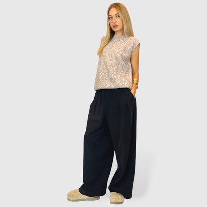 Pantalone palazzo in tessuto fluido con tasche