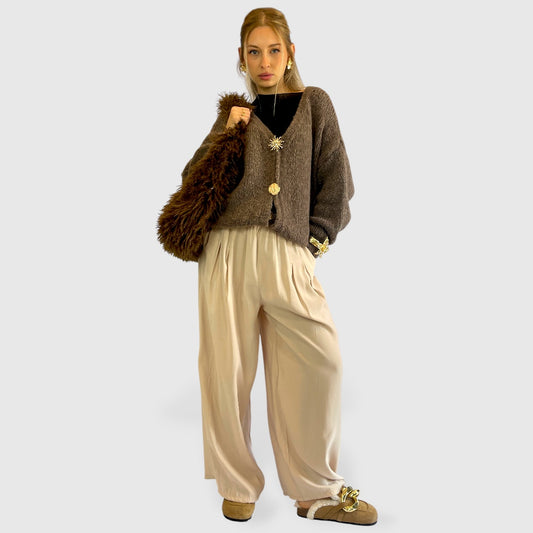 Pantalone palazzo in tessuto fluido con tasche