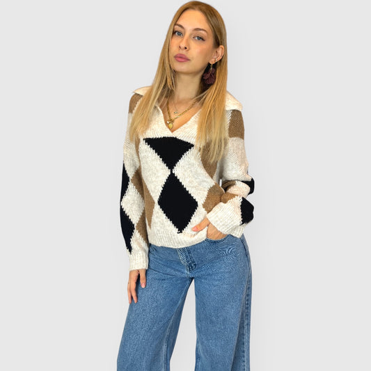 Pullover effetto vintage con scollo a V