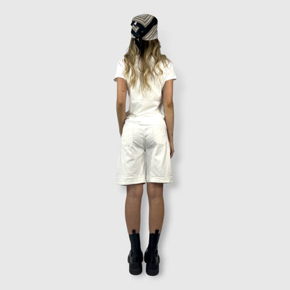 Shorts Bermuda in Lino con Vita Elasticizzata e Cintura in Corda