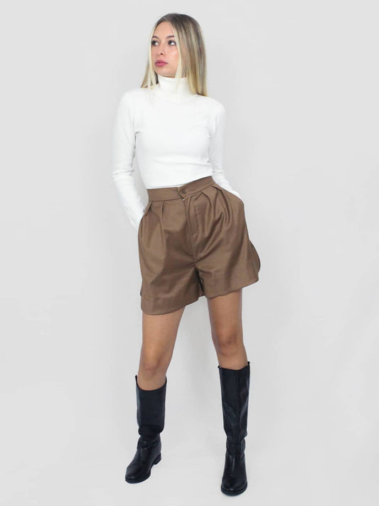 Shorts donna con pieghe marrone