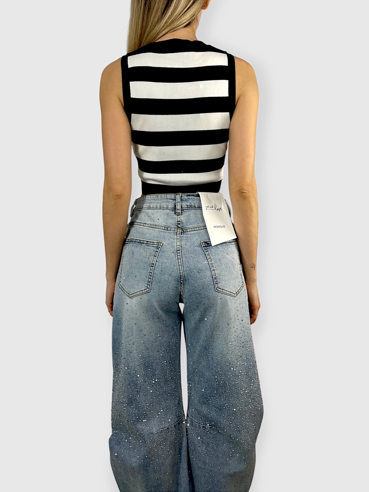 Top a righe senza maniche in maglia elasticizzata