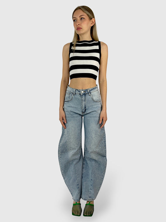 Top a righe senza maniche in maglia elasticizzata