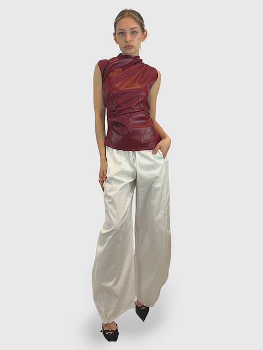 Top senza maniche in ecopelle bordeaux