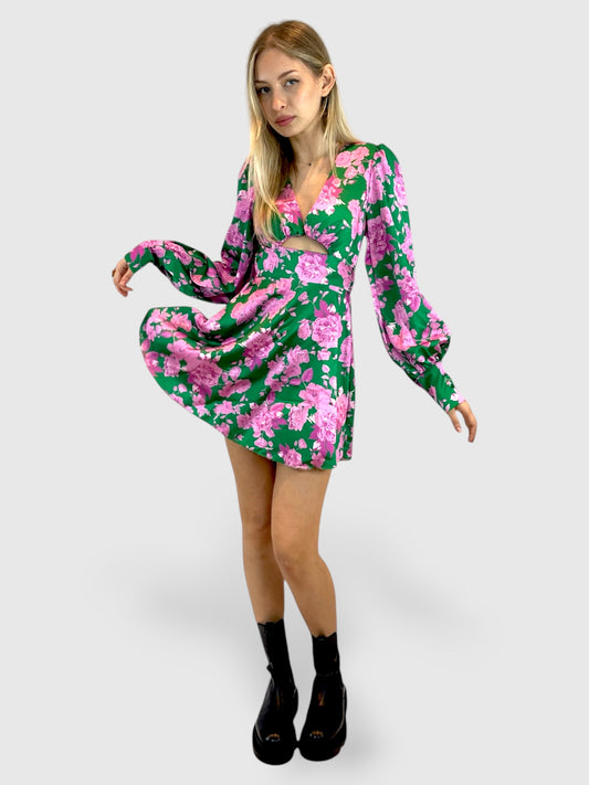Abito corto floreale con maniche lunghe e cut-out frontale